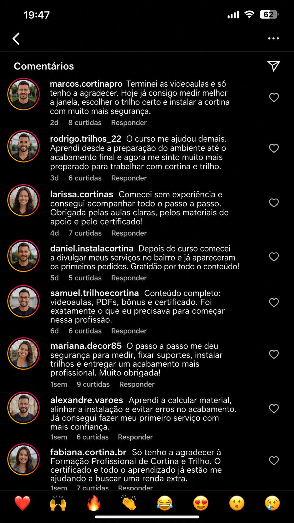 Depoimentos dos alunos